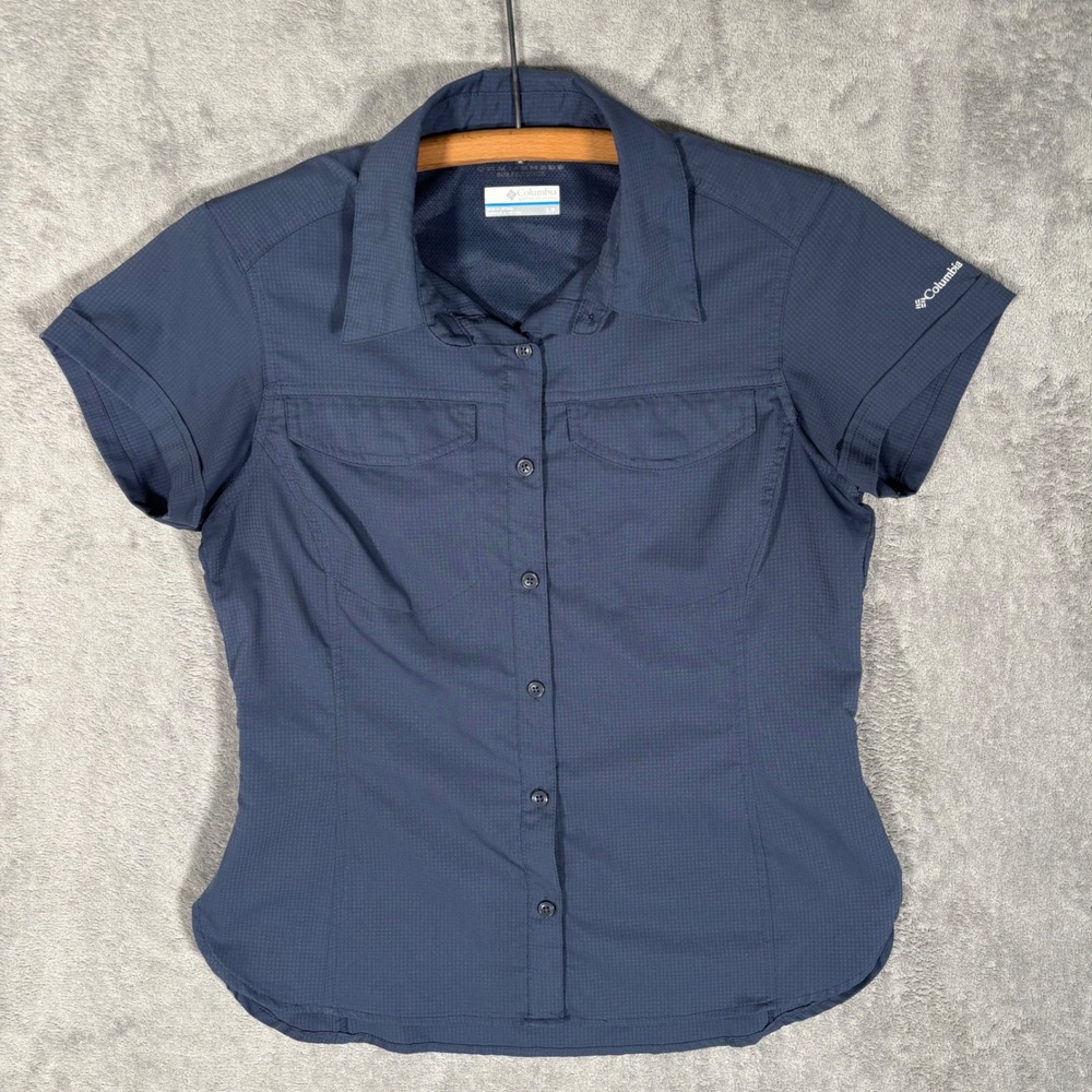 Columbia Womens Silver Ridge Lite Short Sleeve Shirt Navy Blue UPF 40 AK2589 S